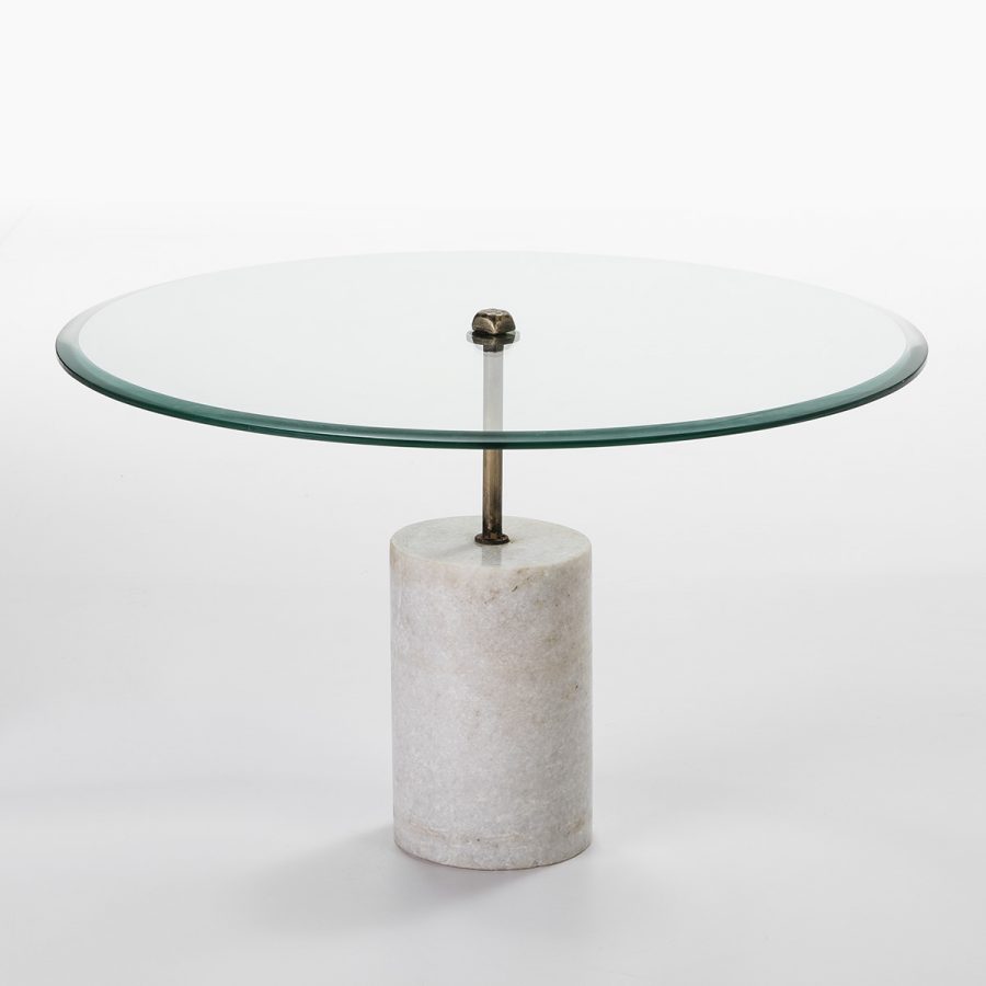 Table basse verre, métal et marbre blanc